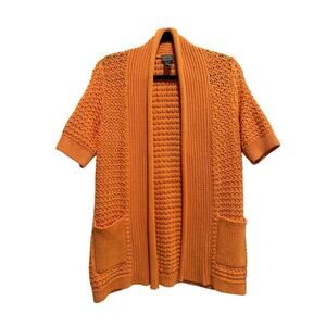 Chicos Pumpkin Orange Chunky Knit Fall Cotton Short Sleeve Cardigan M Halloween